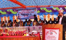 अध्यक्ष कप रनिङ्ग शिल्ड भलिवल प्रतियोगिता २०७५ काे उद्घाटन समारोहमा मन्तब्य प्रस्तुत गर्दै प्रमुख प्रशासकीय अधिकृत श्री भेषराज पन्थ ।